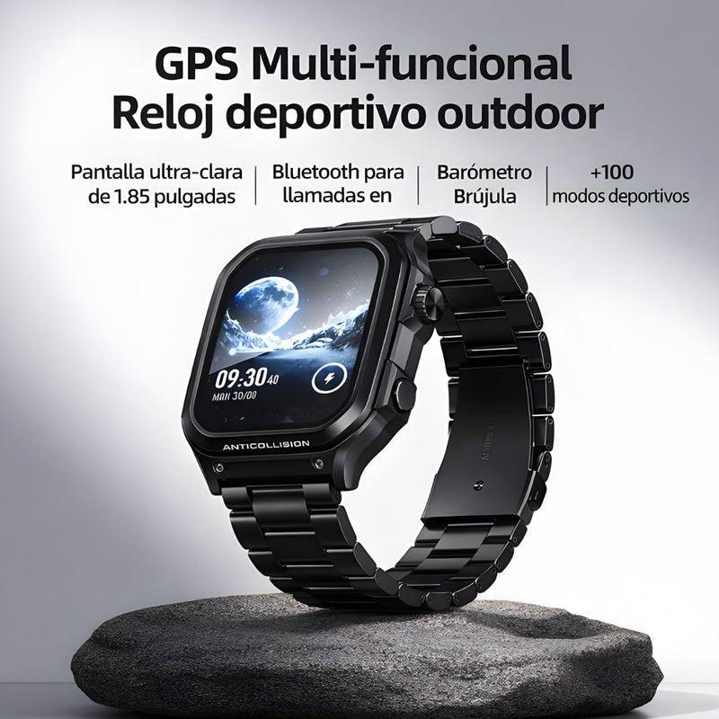 Smartwatch con GPS Integrado y Llamadas Bluetooth. Reloj Inteligente 1.85” HD. Resistente al Agua 5ATM. Monitoreo de Salud y 100+ Modos Deportivo.