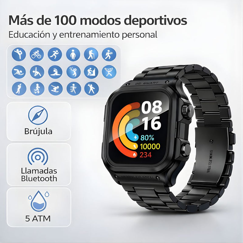 Smartwatch con GPS Integrado y Llamadas Bluetooth. Reloj Inteligente 1.85” HD. Resistente al Agua 5ATM. Monitoreo de Salud y 100+ Modos Deportivo.