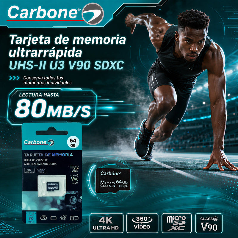 Tarjeta De Memoria microSD 64 GB. Compatible Con 4K Ultra HD Para Cámaras De Seguridad, Dash Cam, Celular Y Tablet.