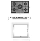 Estufa Empotrable 75 cm BL  Vidrio Templado Negro, 5 Quemadores SABAF + Wok 5kW, 110V