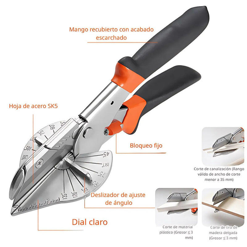 Tijeras Angulares Profesionales. Corte Preciso en 45°, 60°, 75°, 90°, 105°, 120° y 135°. Ideal para Molduras y Canaletas. Corte angular.