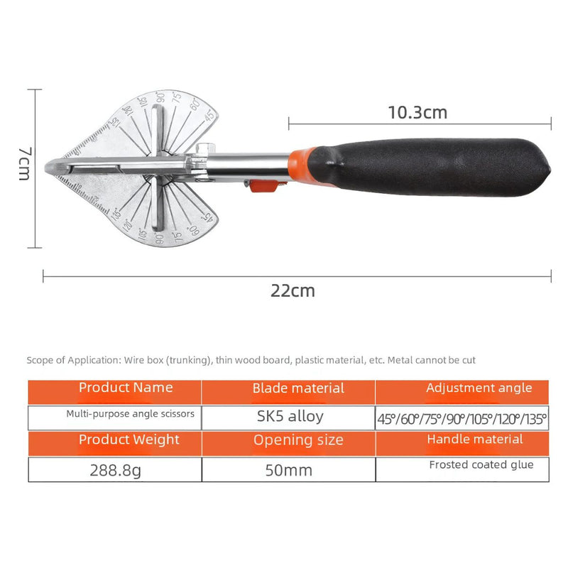 Tijeras Angulares Profesionales. Corte Preciso en 45°, 60°, 75°, 90°, 105°, 120° y 135°. Ideal para Molduras y Canaletas. Corte angular.