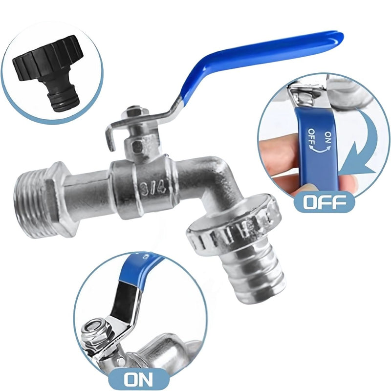 Grifo para Tanque IBC con Válvula de Bola y Conectores Rápidos 3/4'' y 1''. Kit Set Adaptador S60x6.