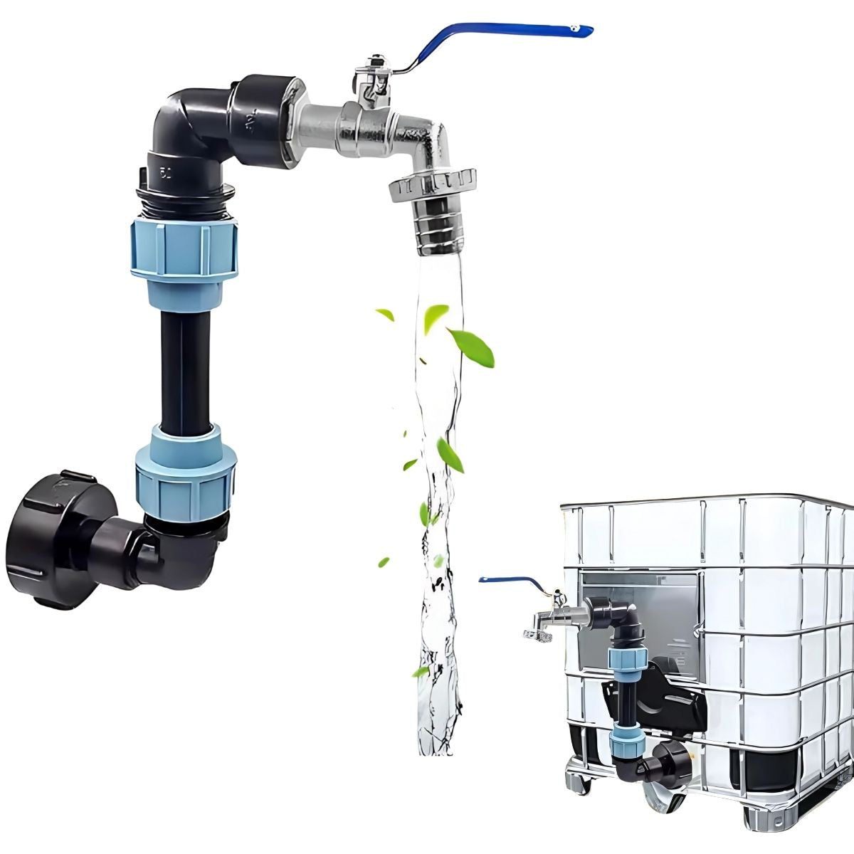 Grifo para Tanque IBC con Válvula de Bola y Conectores Rápidos 3/4'' y 1''. Kit Set Adaptador S60x6.