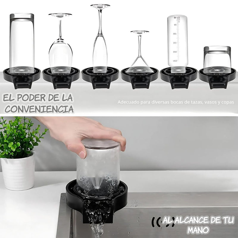Enjuagador Automático para Vasos y Copas. Limpia Copas para Fregadero. Lavadora de vasos a presión con 5 boquillas.