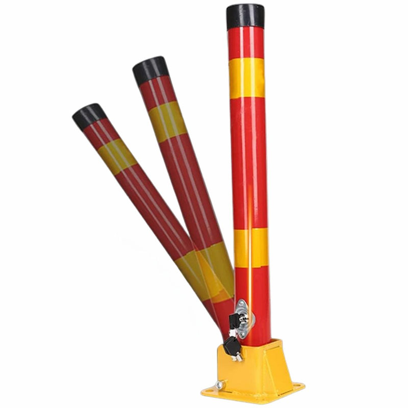 Bolardo de estacionamiento. Poste Acero Inoxidable de seguridad. 13x50 cm. Rojo Con Franjas Amarillas.