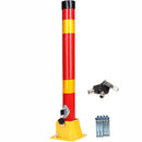 Bolardo de estacionamiento. Poste Acero Inoxidable de seguridad. 13x50 cm. Rojo Con Franjas Amarillas.
