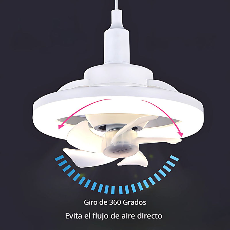 Lámpara De Techo Ventilador 360° Giratoria. Luz LED Regulable. Abanico Silencioso. Socket E27. A Control Remoto. 110V.