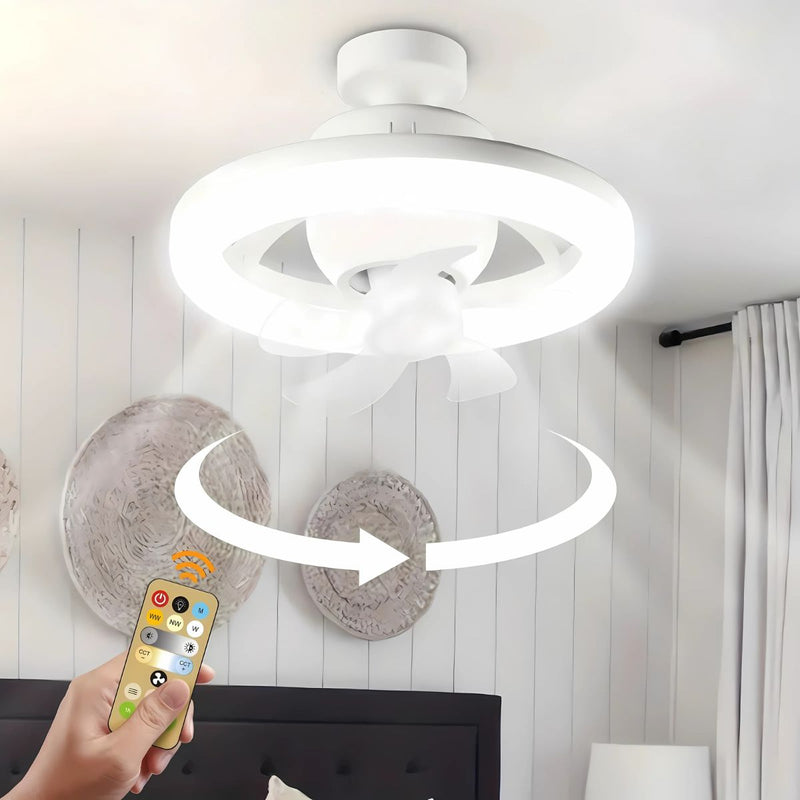 Lámpara De Techo Ventilador 360° Giratoria. Luz LED Regulable. Abanico Silencioso. Socket E27. A Control Remoto. 110V.