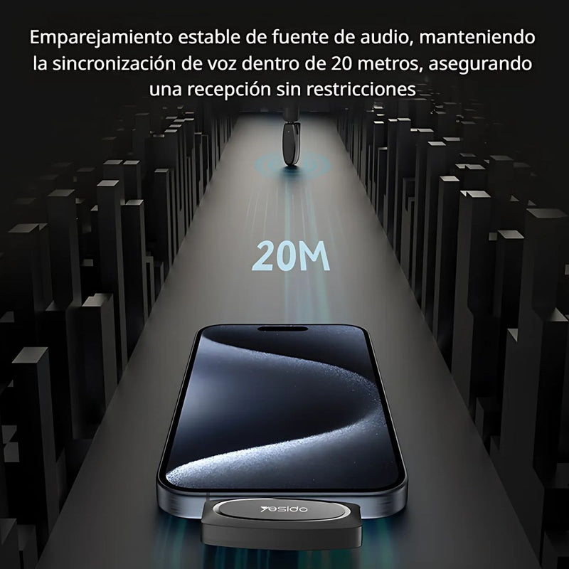 Micrófono Inalámbrico Lavalier Lightning Para iPhone. Ideal para Grabaciones, Streaming y Entrevistas. Alcance 20M y Cancelación de Ruido.