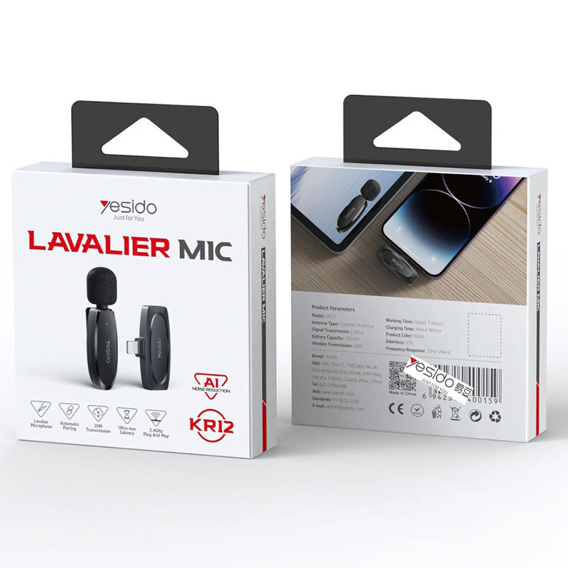 Micrófono Inalámbrico Lavalier Lightning Para iPhone. Ideal para Grabaciones, Streaming y Entrevistas. Alcance 20M y Cancelación de Ruido.