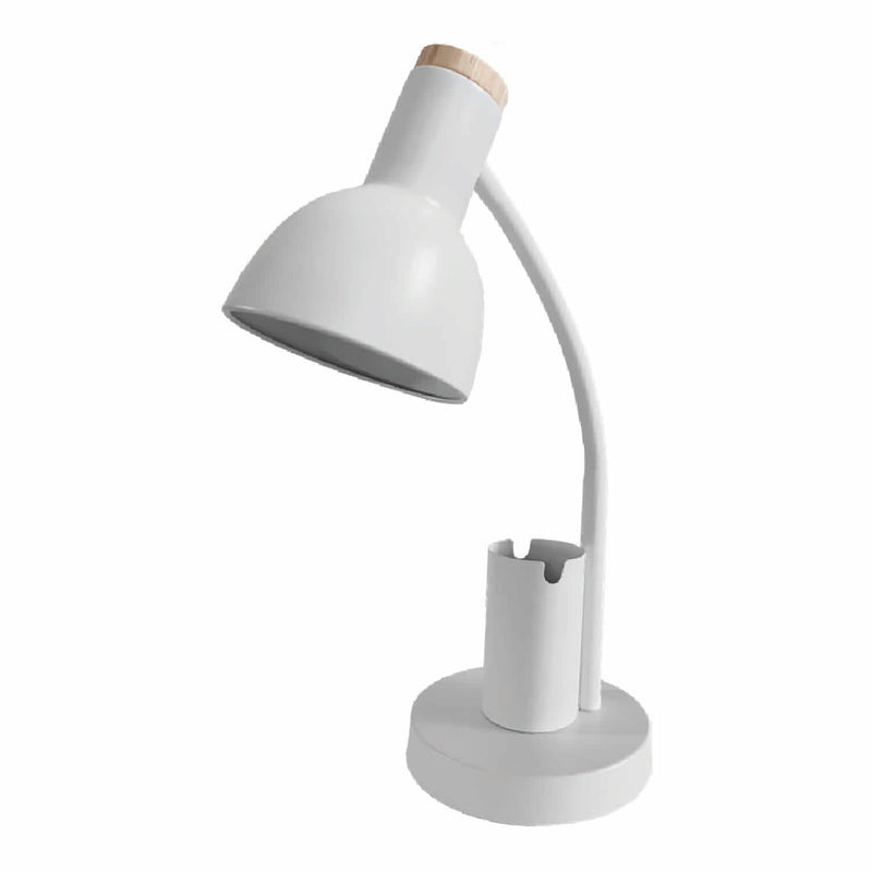 Lámpara de Escritorio Blanca para lectura 1XE27 150x120x400mm Estilo Minimalista e Industrial en Metal y Madera. Brazo ajustable. Lámpara de Mesa.