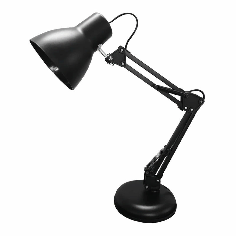 Lámpara LED de Mesa Negra 1XE27 6W 600 Lumens 6500K Luz Fría 150x140x490mm Estilo Ajustable. Ideal para estudiantes, dormitorio y oficina. Estilo Retro en Hierro. Lámpara para mesita de noche.