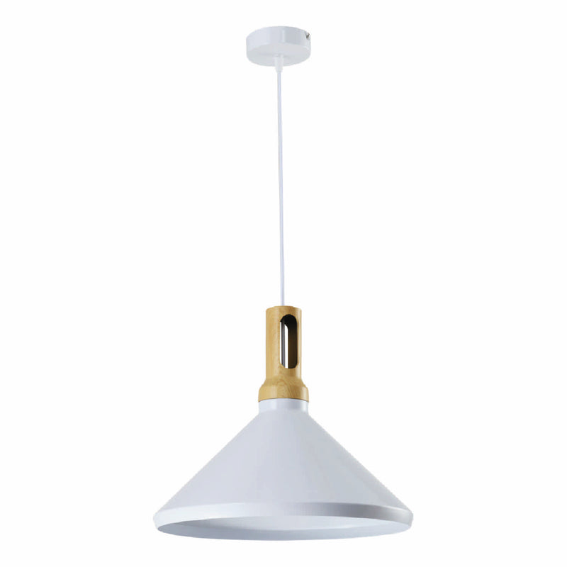 Lámpara Colgante Blanca Estilo Nórdico 1XE27 Estilo Moderno, Metal y Madera 350x100x1200mm Iluminación Ideal para Comedor, Cocina y Salas de Estar. Lámpara Colgante de Techo Estilo Minimalista.