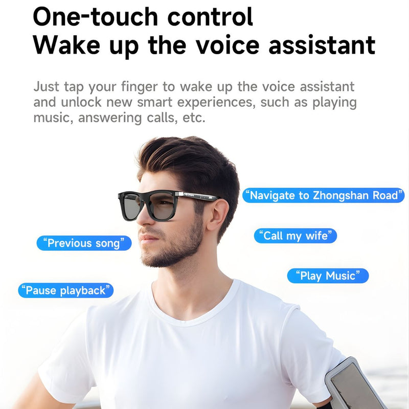 Gafas Inteligentes con Audio Bluetooth 5.4. Lentes de Sol con Altavoces Integrados y Asistente IA. Smart Glasses con Traducción en Tiempo Real y Control Táctil.