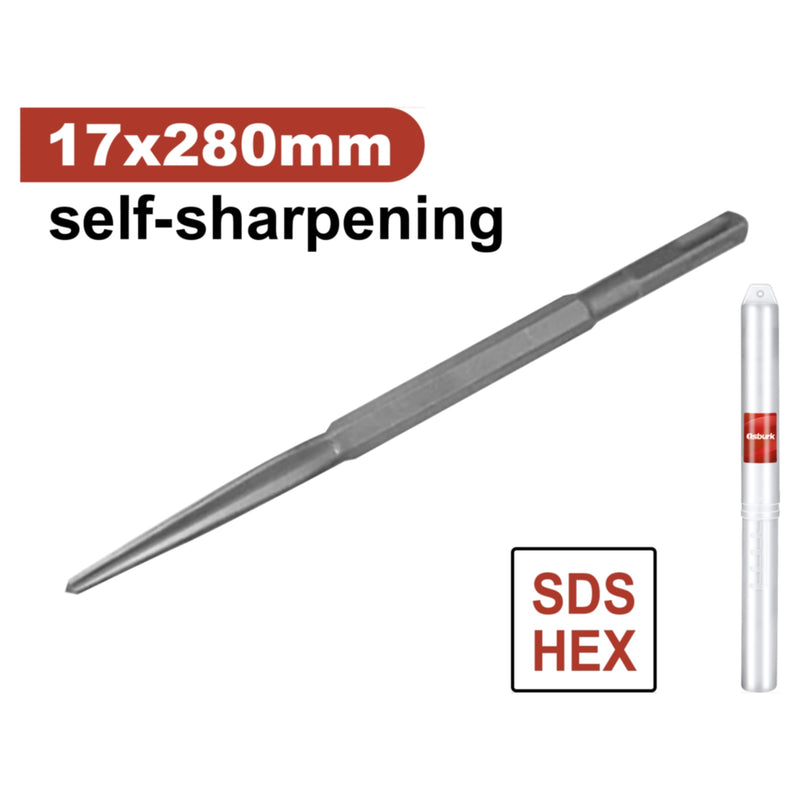 Cincel Punta Autoafilable SDS HEX Punta Afilada 17x280mm
