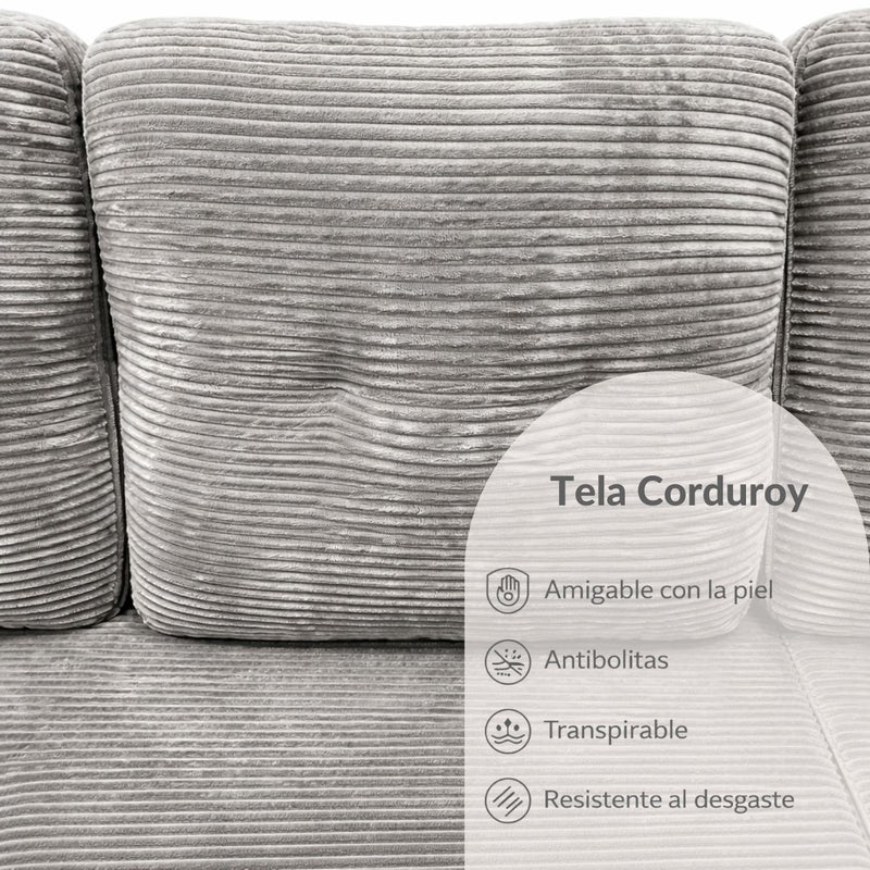 Sofá Seccional en L empacado al vacio Memory Foam de alta densidad 175X92X82cm+170X93X82cm Color Light gray