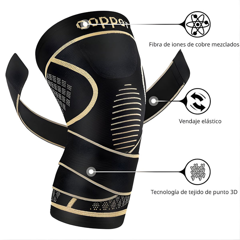 Rodillera Deportiva con Tiras Ajustables y Compresión 360°. Soporte para Rodilla con Cobre Iones. Talla M (unidad).