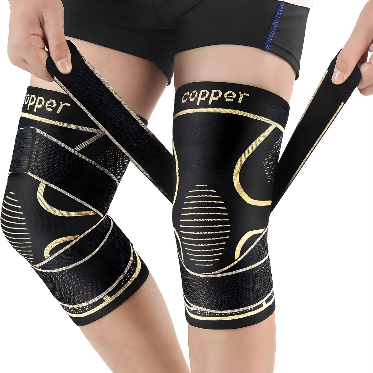 Rodillera Deportiva con Tiras Ajustables y Compresión 360°. Soporte para Rodilla con Cobre Iones. Talla M (unidad).