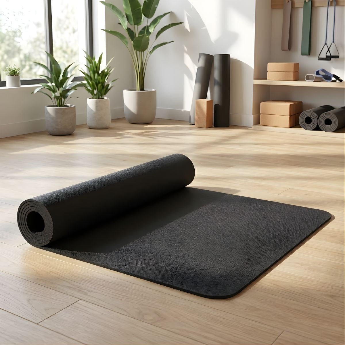 Yoga Mat Antideslizante Negra (183x68cmx8mm). Colchoneta para yoga. Ideal para Pilates, Ejercicio y Entrenamiento.