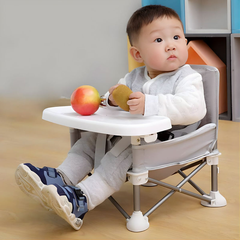 Silla Portátil para Bebé con Bandeja Desmontable. Booster Plegable con Arnés de Seguridad y Correas para Silla de alimentación.