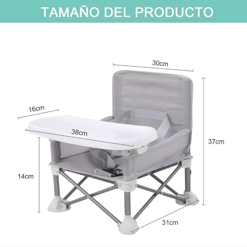 Silla Portátil para Bebé con Bandeja Desmontable. Booster Plegable con Arnés de Seguridad y Correas para Silla de alimentación.