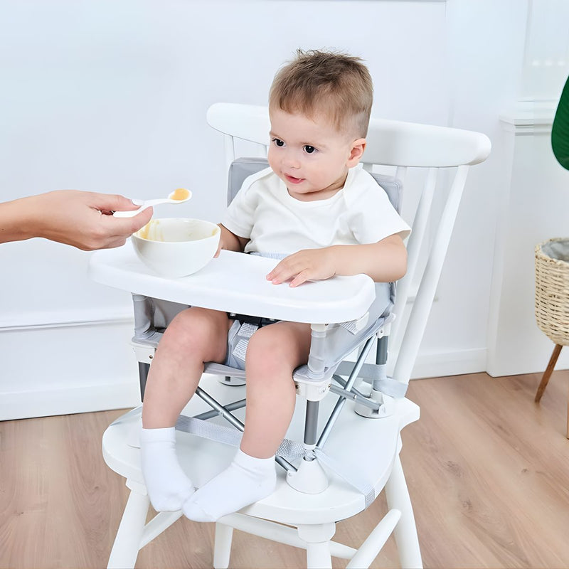 Silla Portátil para Bebé con Bandeja Desmontable. Booster Plegable con Arnés de Seguridad y Correas para Silla de alimentación.
