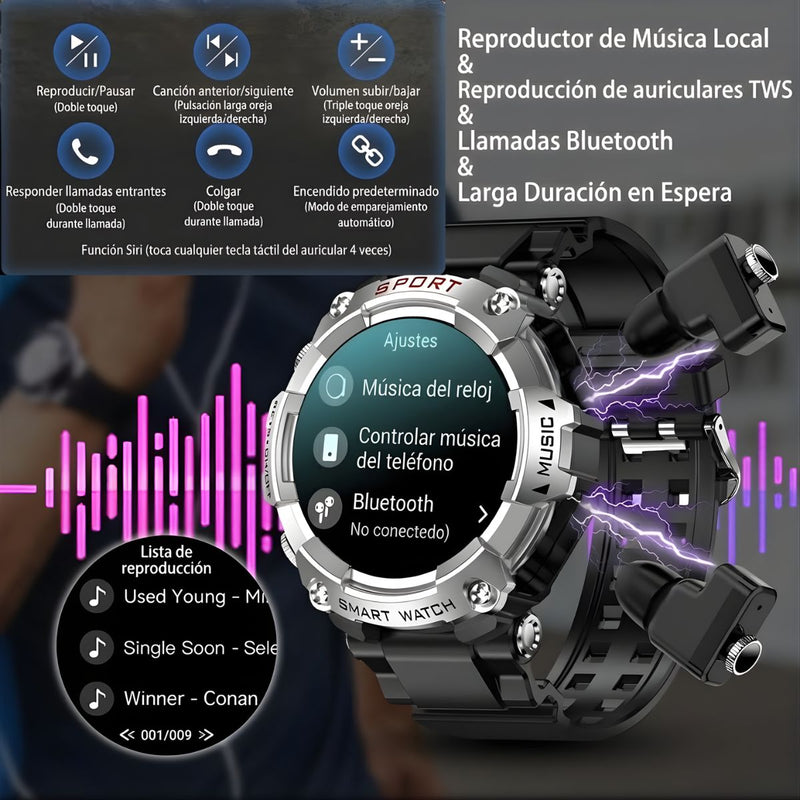 Smartwatch Deportivo con Pantalla AMOLED 1.52". Reloj Inteligente IP67 con Monitoreo de Salud. Auriculares Inalámbricos Integrados.