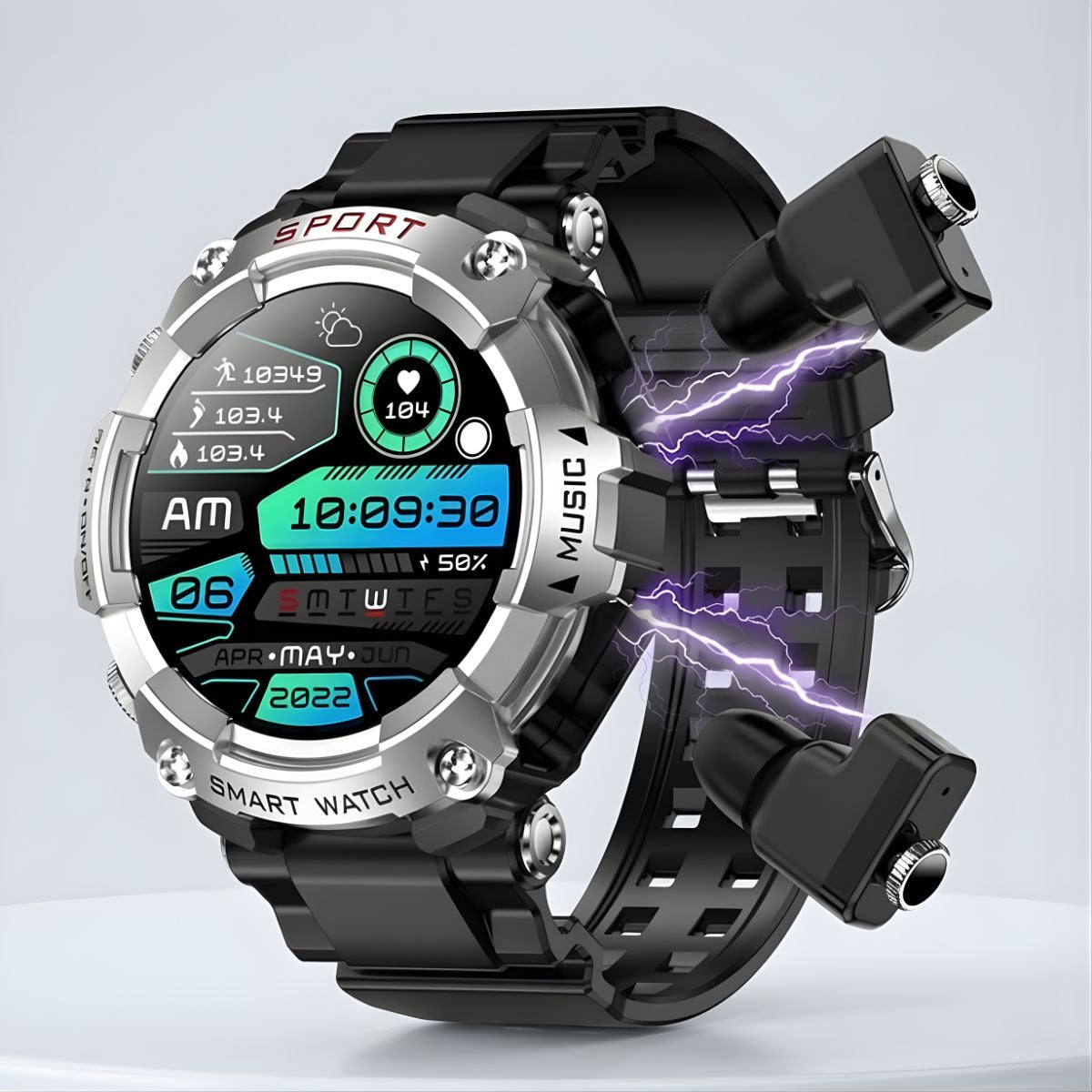 Smartwatch Deportivo con Pantalla AMOLED 1.52". Reloj Inteligente IP67 con Monitoreo de Salud. Auriculares Inalámbricos Integrados.