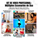 Trípode con Luz LED y Micrófono. Kit de Video Profesional con Bluetooth. Soporte Automático para Streaming y vlogs.
