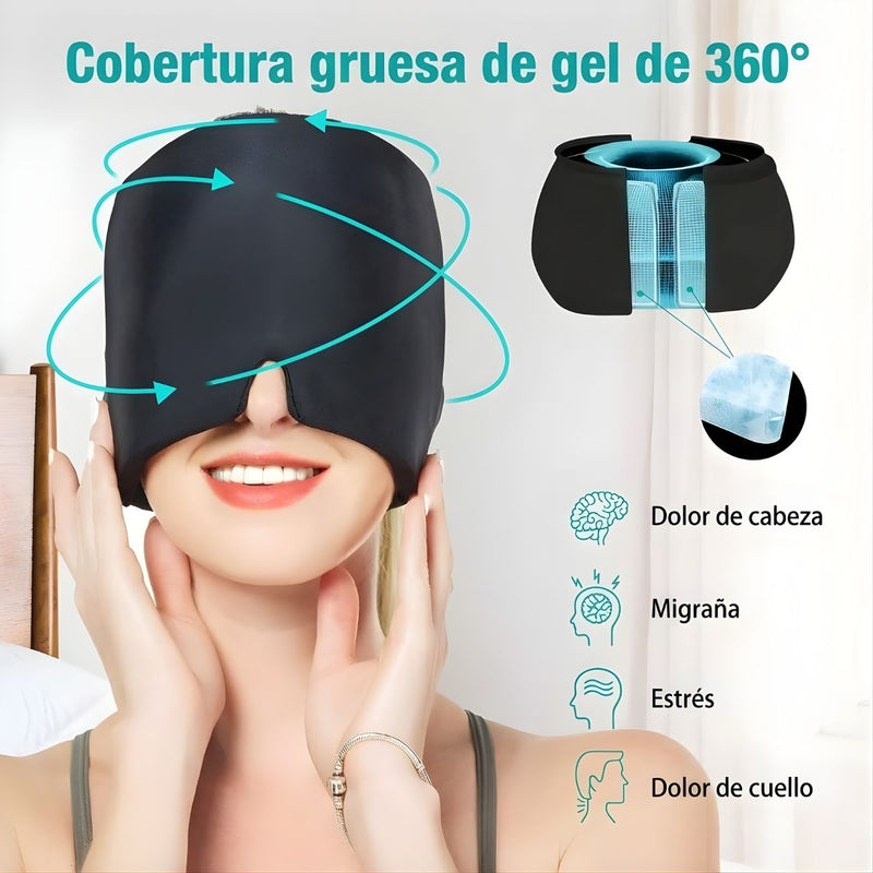 Máscara de Gel Frío 360° para Migraña y Dolor de Cabeza. Compresa Fría para Ojos Hinchados, Sinusitis y Relajación Profunda.