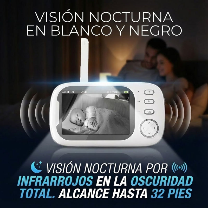 Monitor de Video para Bebé 3.5'' con Visión Nocturna. Baby Cam con Audio Bidireccional y Modo VOX. 110v
