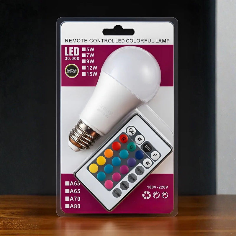 Foco Bombillo LED RGB Multicolor 12W. Luz LED Decorativa E27 con Control Remoto.