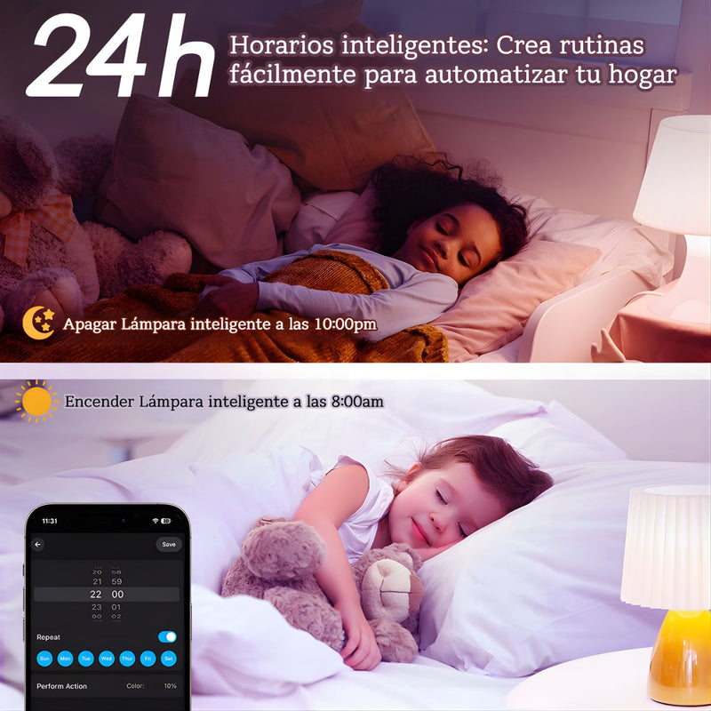 Bombillos LED Inteligentes RGB. Luz Multicolor + Blanco Cálido y Frío. Focos Smart con WiFi y Bluetooth. (Pack de 3 unidades)