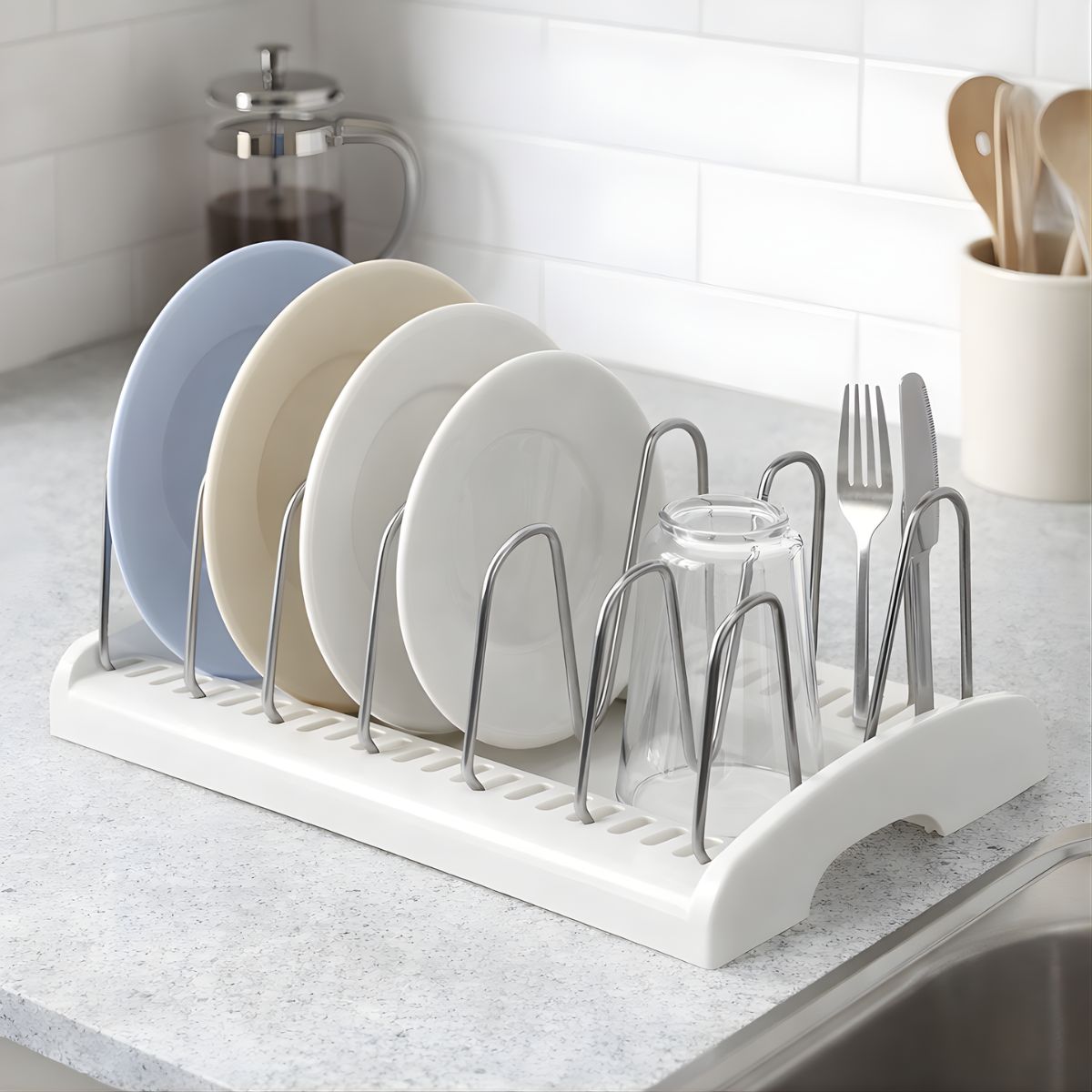 Escurridor de Platos para Cocina. Organizador de Vajilla con Varillas de Acero Inoxidable. Seca vajillas (29x18x11.6cm).