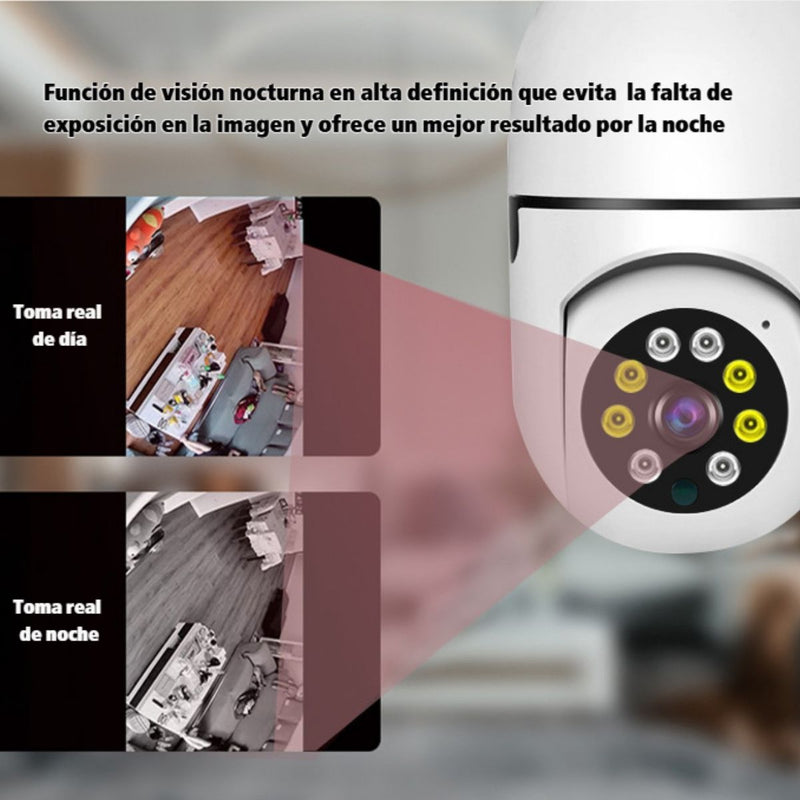Cámara De Seguridad WiFi 360° 3MP Tipo Foco Socket E27 Con Seguimiento Inteligente Y Visión Nocturna A Color. Camara de Videovigilancia Con AP Integrado.