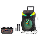 Bocina Bluetooth Portátil de 15” con Luz LED RGB. Altavoz Inalámbrico con Micrófonos, Batería Recargable 3000mAh y Control Remoto. Color negro.