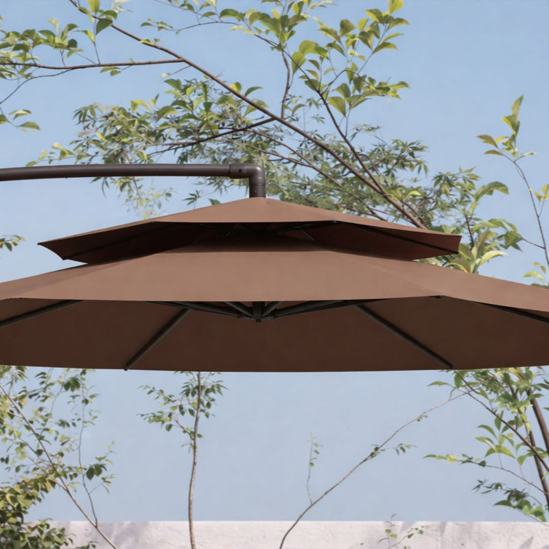 Sombrilla De Patio 2.7 Mts Lona Impermeable Anti-UV Con Base Pesada De Agua. Paraguas Lateral Para Jardín y Exteriores. Color chocolate.