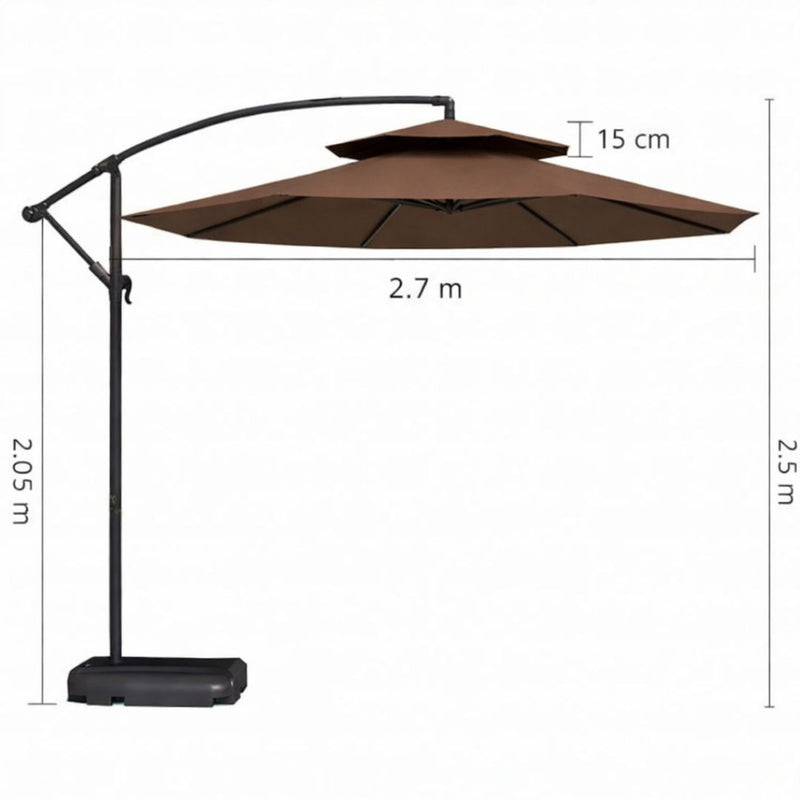 Sombrilla De Patio 2.7 Mts Lona Impermeable Anti-UV Con Base Pesada De Agua. Paraguas Lateral Para Jardín y Exteriores. Color chocolate.