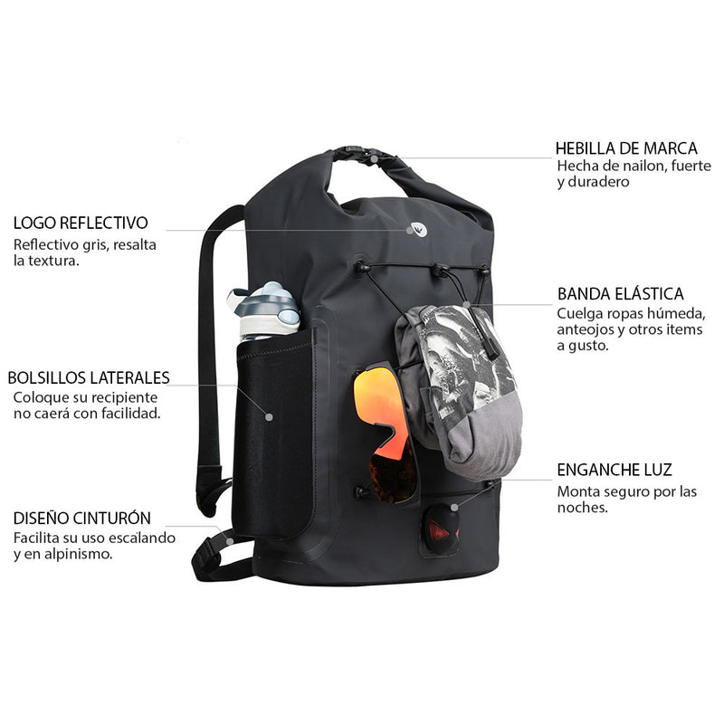 Bolso dry bag 100% impermeable 25L Negro Rhinowalk