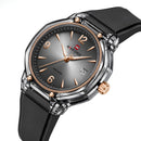 Naviforce Reloj Analógico negro con detalles dorados con Correa de Silicona, Diámetro de 36 mm, Cristal Acrílico HD y Resistencia al Agua 5 ATM