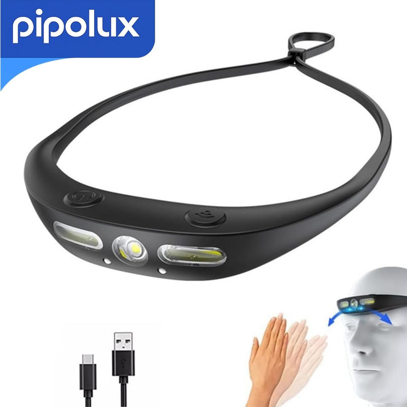 Linterna Frontal LED 3W 160LM Recargable Tipo-C, IP44 con Batería 1200mAh. Lámpara de Cabeza de Silicona + ABS + PC Modos XPG y COB 6500-7000K (27.5x12.5 cm)