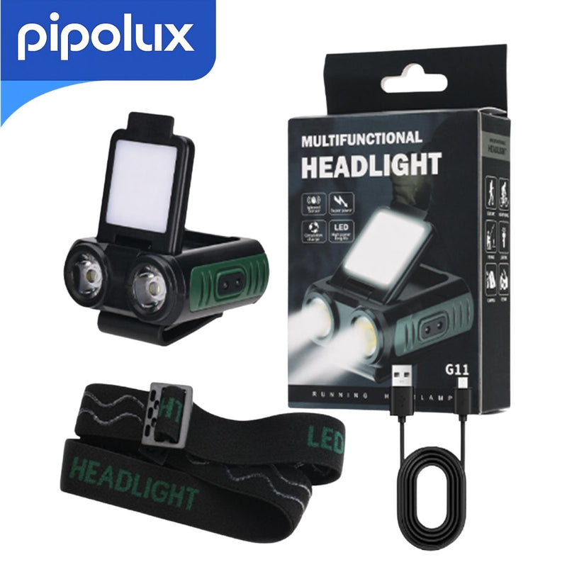 Linterna LED para Gorra Recargable 1000mAh Tipo-C con Sensor, IPX4, Modos Alta/Flood/Flash Rojo, Alcance 50m, ABS, (5.5x5.5x2.3 cm)