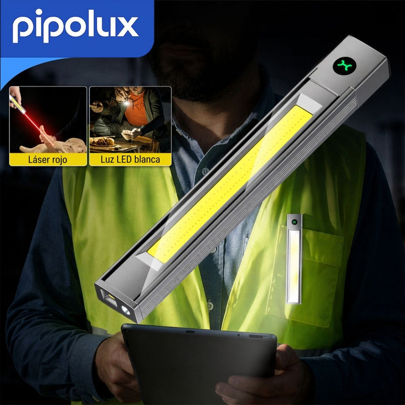 Linterna LED 3W 200LM Recargable Tipo-C con Láser, IP44 y Batería 480mAh. Lámpara Portátil con Clip y Magneto 6000-7000K de Aluminio + ABS + PC (14.5x12cm)
