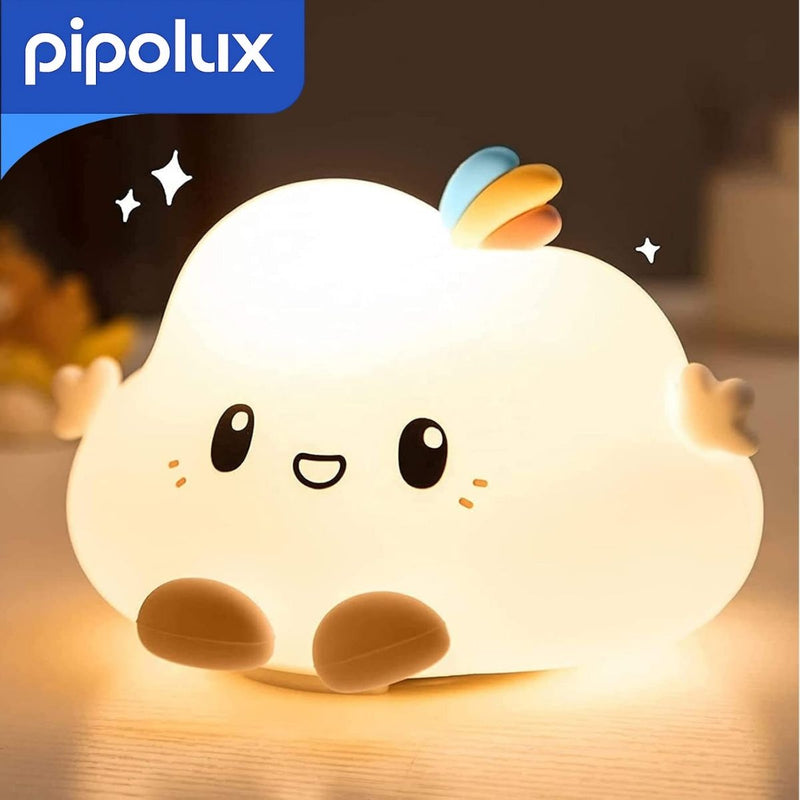 Lámpara LED Infantil Recargable de Nube RGB con Control Táctil y Batería 800mAh de Silicona de Grado Alimenticio . Luz Nocturna Multicolor USB-C (15X12X10cm)