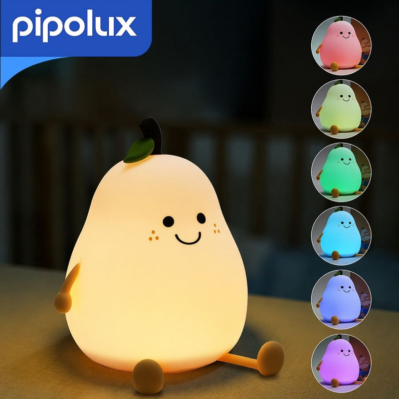 Lámpara LED Infantil Recargable de Pera RGB con Control Táctil y Batería 800mAh de Silicona de Grado Alimenticio . Luz Nocturna Multicolor USB-C (12X9X13cm)