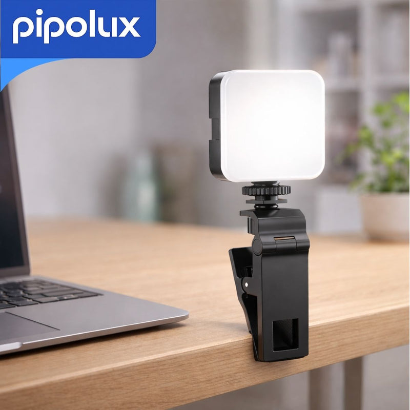 Luz LED Portátil 5.5W Recargable USB-C con Batería 800mAh, 1.5 Horas de Uso Regulable 3000K-5500K, Incluye Clip y Cable (7x7cm)