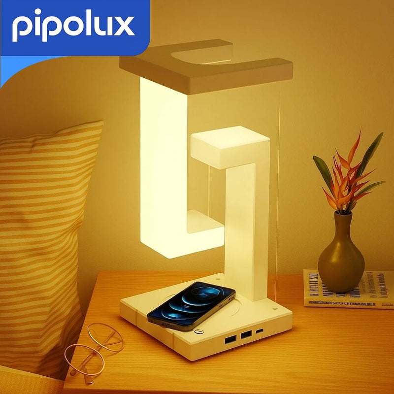 Lámpara Flotante LED con Cargador Inalámbrico para Celular de 10W. Luz Decorativa de 3800K y USB DC 5V,Batería 1200mAh (12x26 cm)