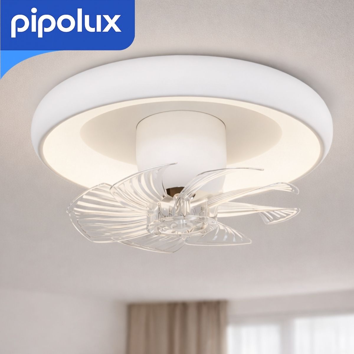 Abanico de Techo con Luz LED de  20" y  36W Regulable 3000K-6000K. Ventilador De 6 Velocidades, 3 Temporizadores, Oscilación 360° (500x175mm) Blanco