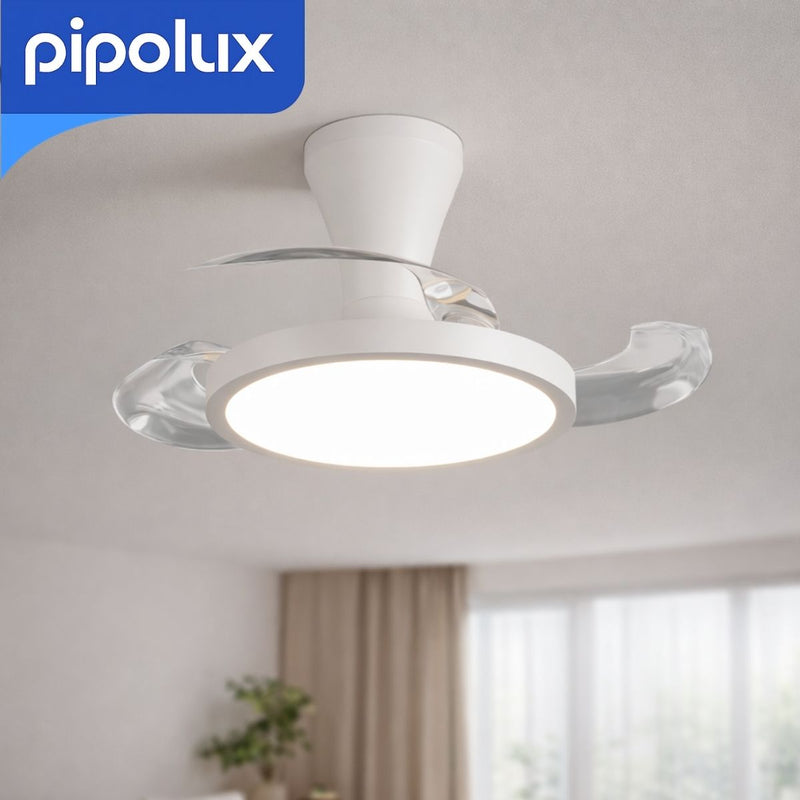 Abanico de Techo con Luz LED 12" y  25W Regulable 3000K-6000K, 6 Velocidades. Ventilador Con Temporizador y Función Reversible, 300x230mm. Blanco